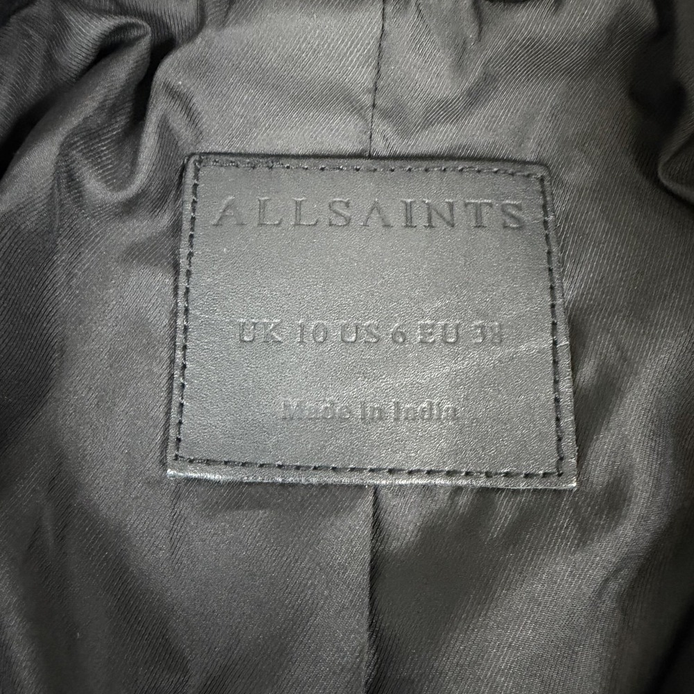 All Saints Vela Biker Leather Jacket Womens 6 Black Moto Zip Outdoors - Picture 4 of 8